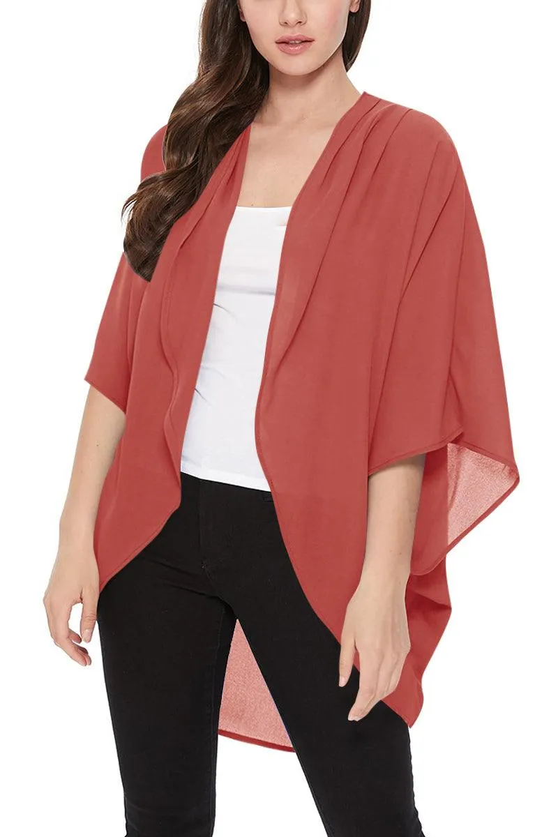 Women's Loose Fit 3/4 Sleeves Kimono Style Cover Up Solid Cardigan S-3XL