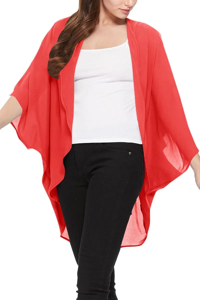 Women's Loose Fit 3/4 Sleeves Kimono Style Cover Up Solid Cardigan S-3XL