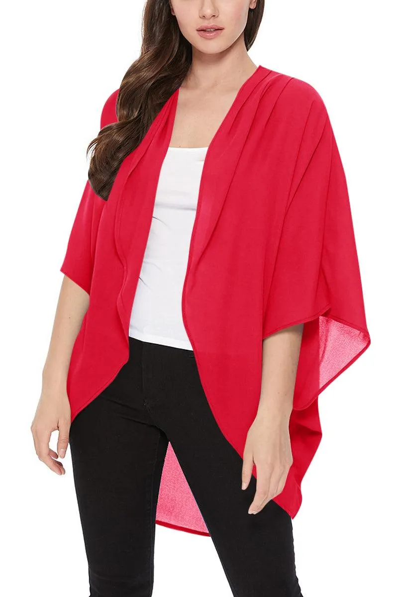 Women's Loose Fit 3/4 Sleeves Kimono Style Cover Up Solid Cardigan S-3XL