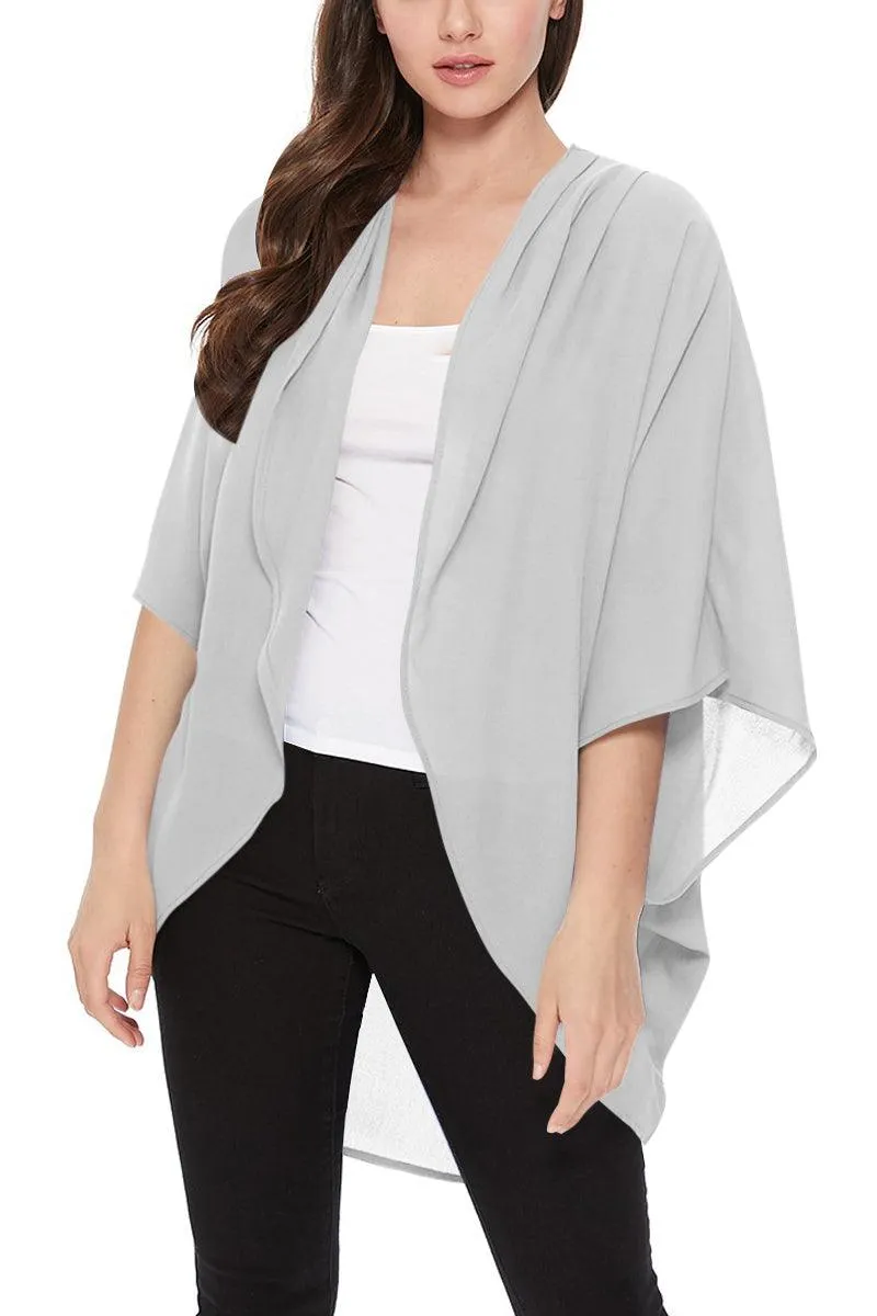 Women's Loose Fit 3/4 Sleeves Kimono Style Cover Up Solid Cardigan S-3XL
