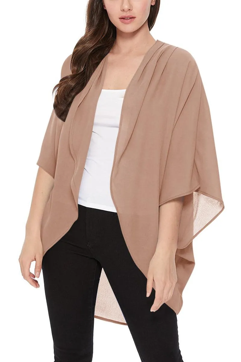 Women's Loose Fit 3/4 Sleeves Kimono Style Cover Up Solid Cardigan S-3XL