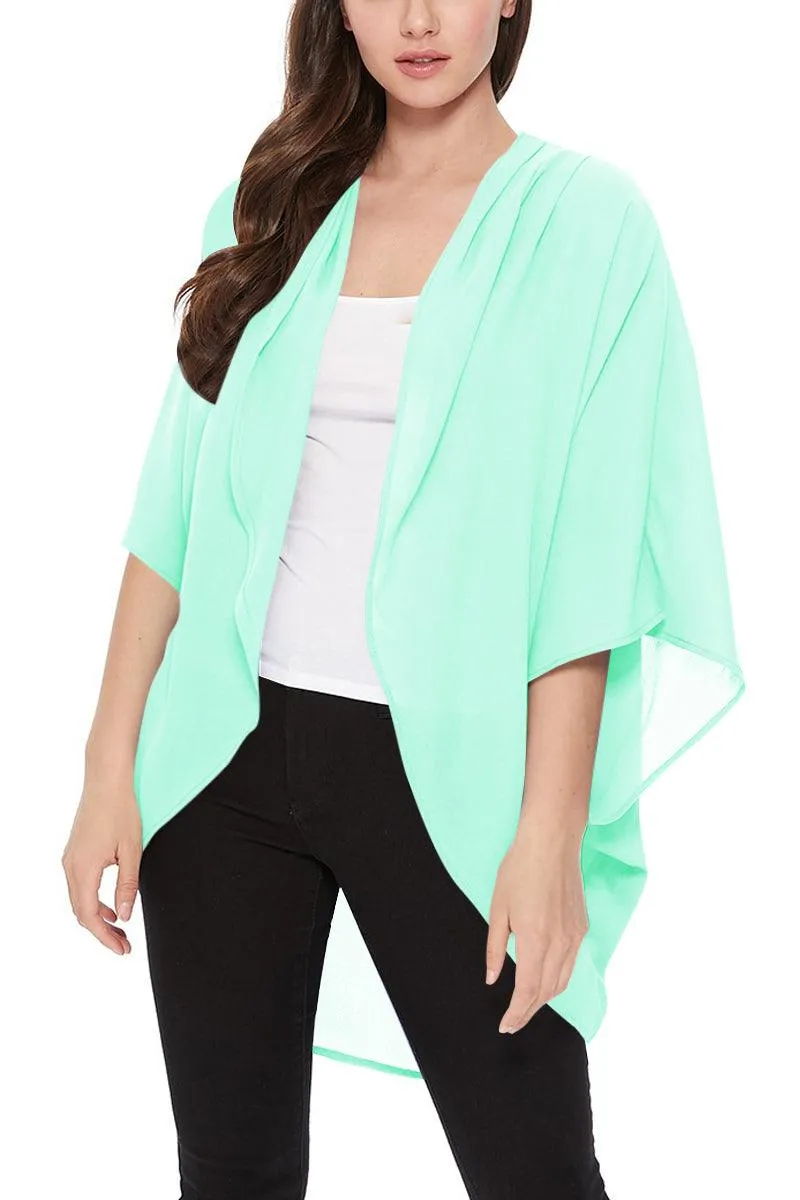 Women's Loose Fit 3/4 Sleeves Kimono Style Cover Up Solid Cardigan S-3XL