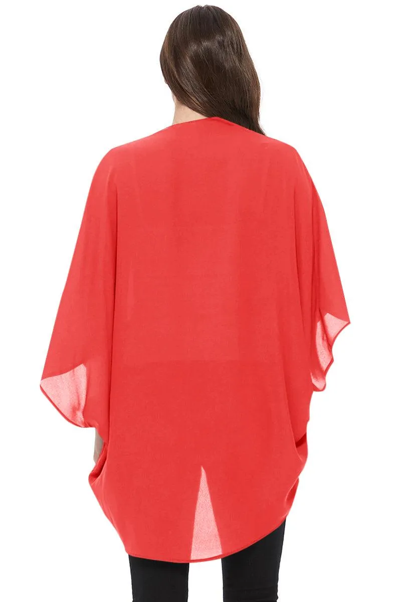Women's Loose Fit 3/4 Sleeves Kimono Style Cover Up Solid Cardigan S-3XL