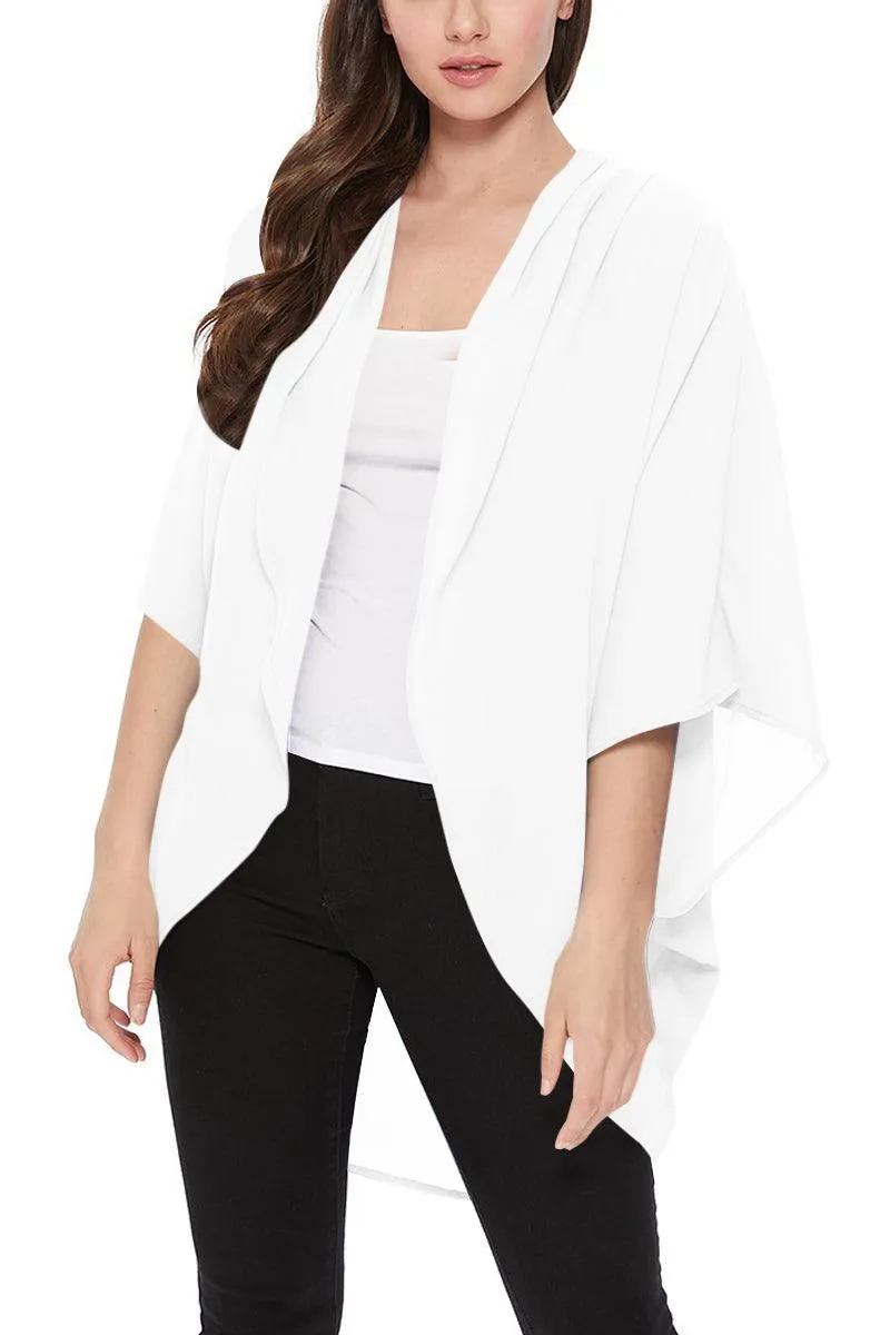 Women's Loose Fit 3/4 Sleeves Kimono Style Cover Up Solid Cardigan S-3XL